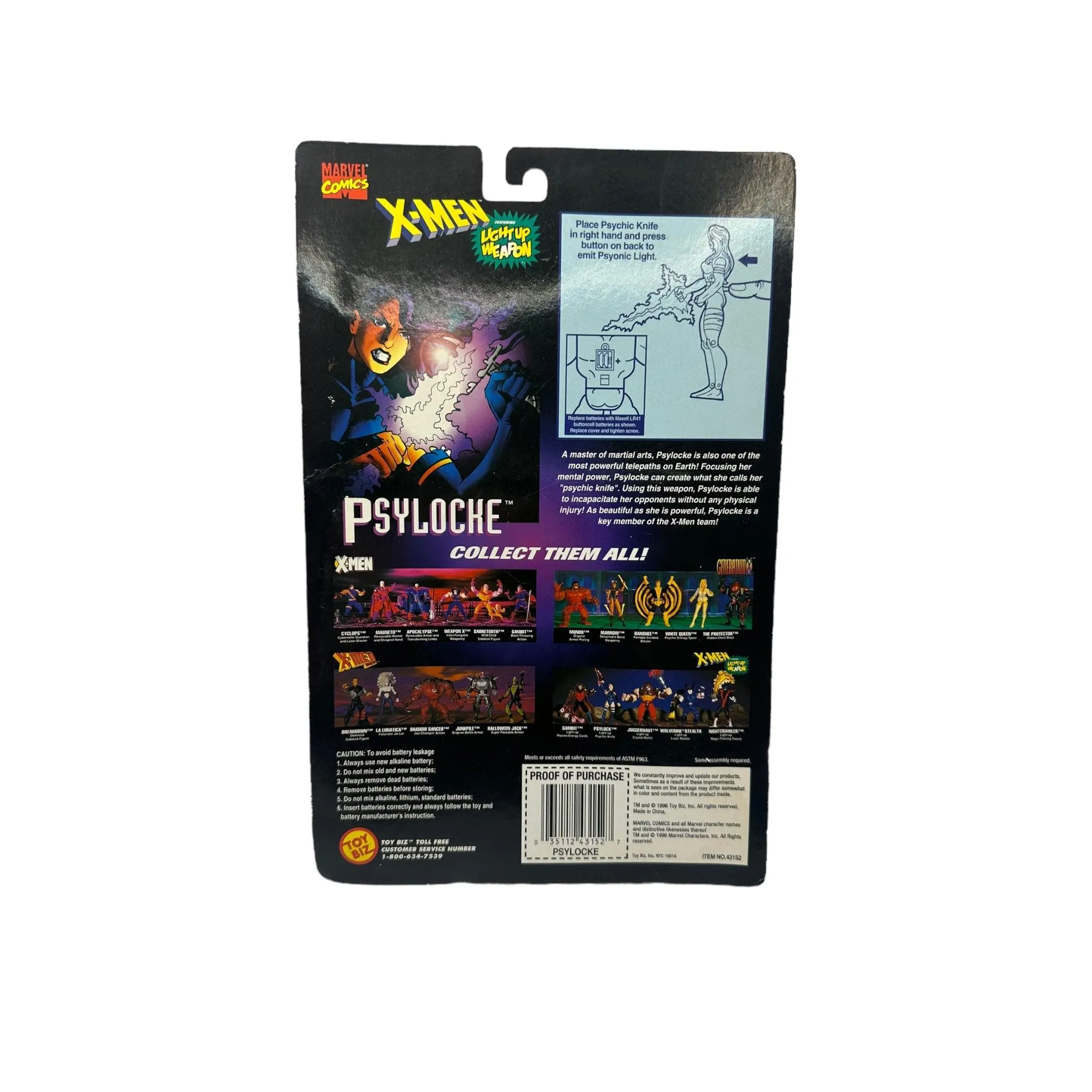 1996 TOYBIZ X-MEN CLASSIC LIGHT-UP WEAPON PSYLOCKE AF