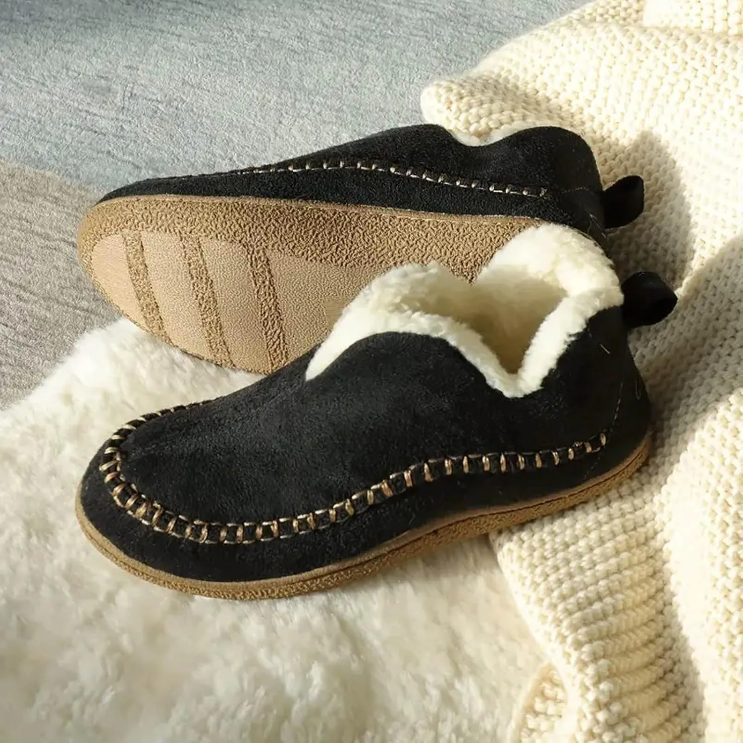 Ankle Boots for Women, Winter Warm Cozy Ankle Boots With Memory Foam Non Slip Suede House Shoes For Indoor Outdoor