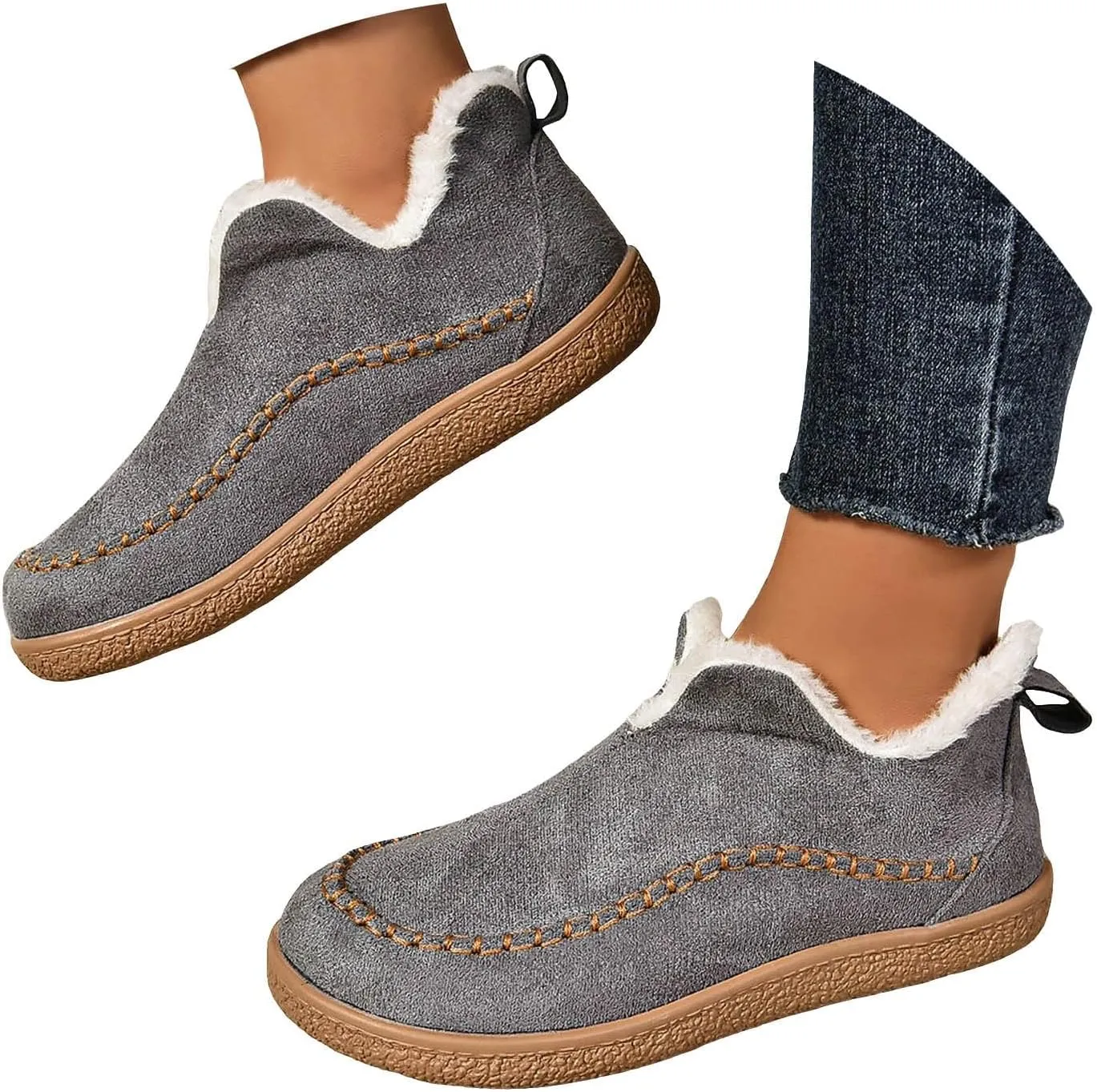 Ankle Boots for Women, Winter Warm Cozy Suede Ankle Boots With Memory Foam Non Slip House Shoes For Indoor Outdoor