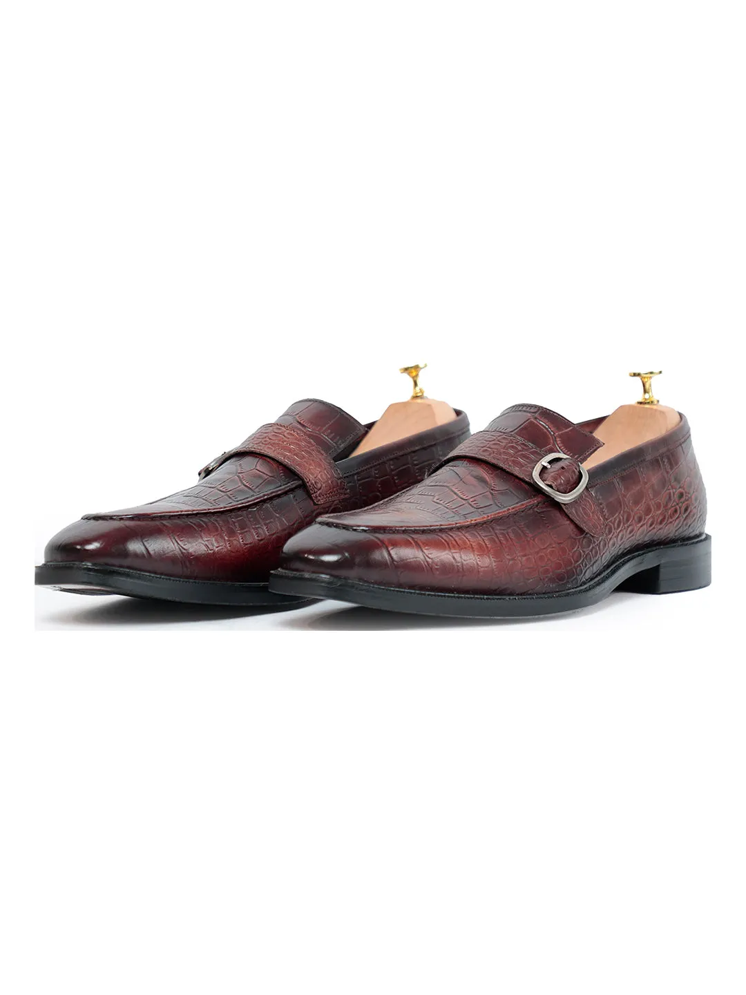 Azure Croc Coffee Monk Strap