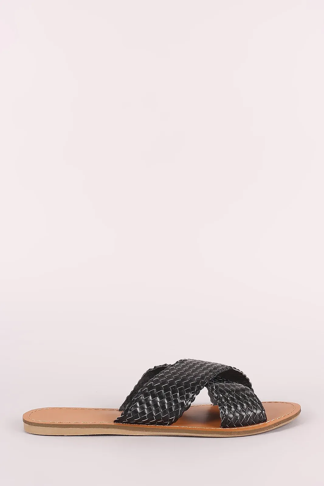 Bamboo Woven Crisscross Slip On Flat Sandal