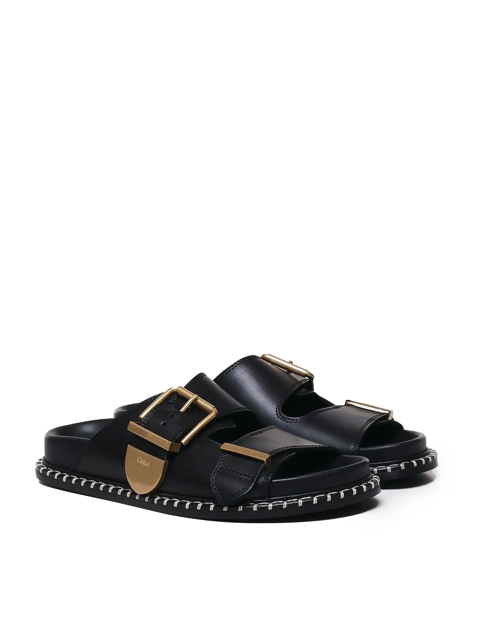 Black Leather Sandals with Buckle