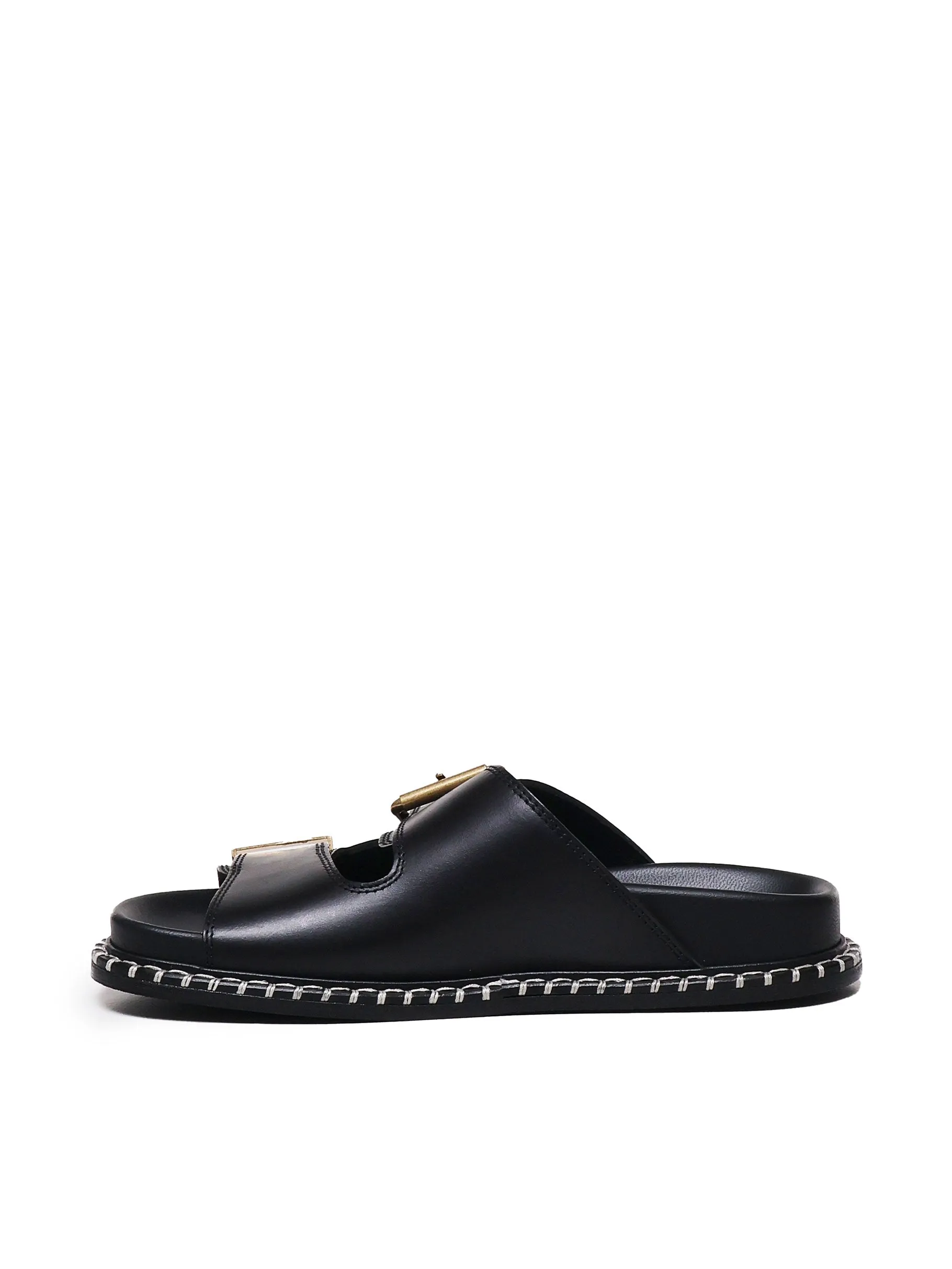 Black Leather Sandals with Buckle