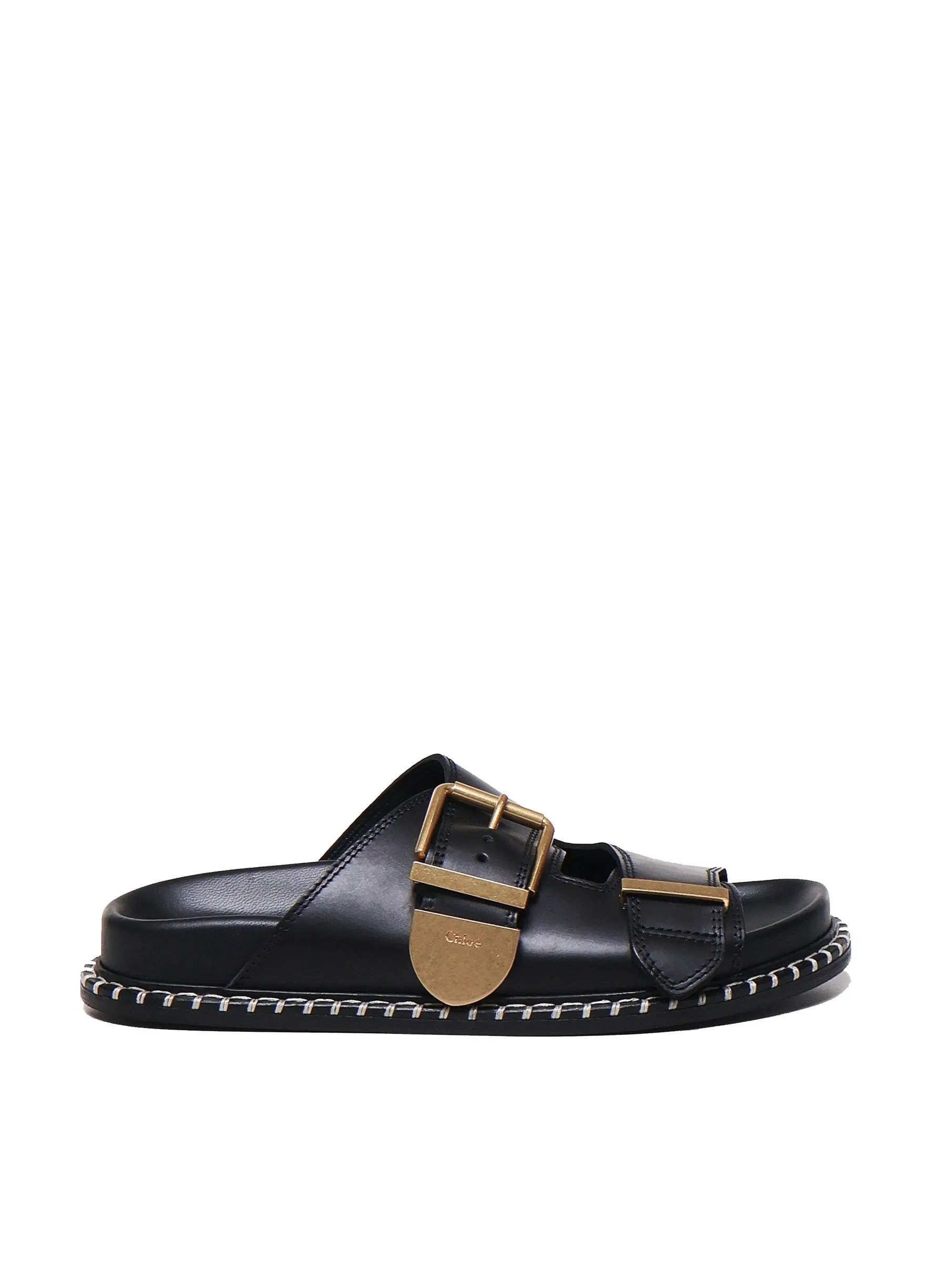 Black Leather Sandals with Buckle