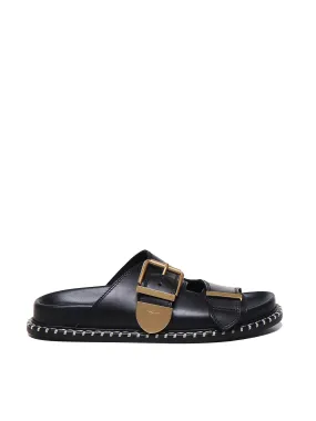 Black Leather Sandals with Buckle
