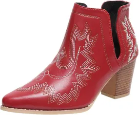 Cathalem Cowboy Boots for Women Cowgirl Ankle Western Embroidered Stitched Pointed Toe Cutout Chunky Heels Short Boots