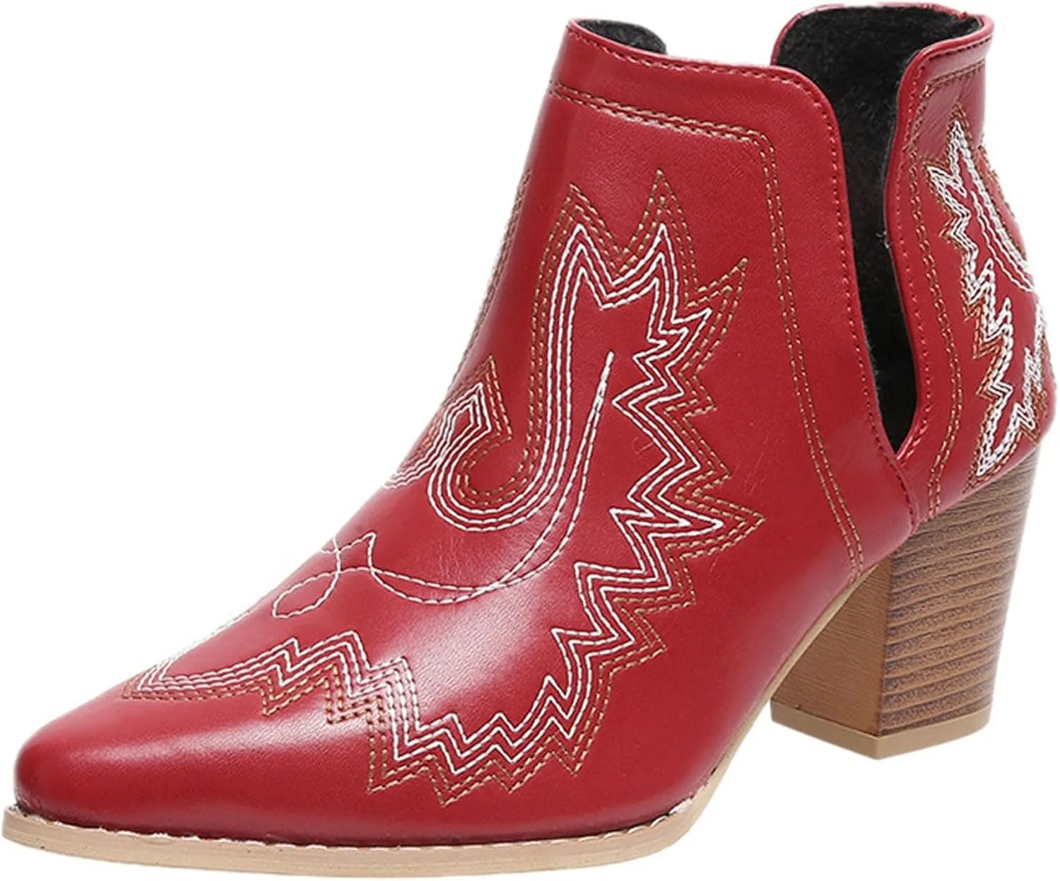 Cathalem Cowboy Boots for Women Cowgirl Ankle Western Embroidered Stitched Pointed Toe Cutout Chunky Heels Short Boots