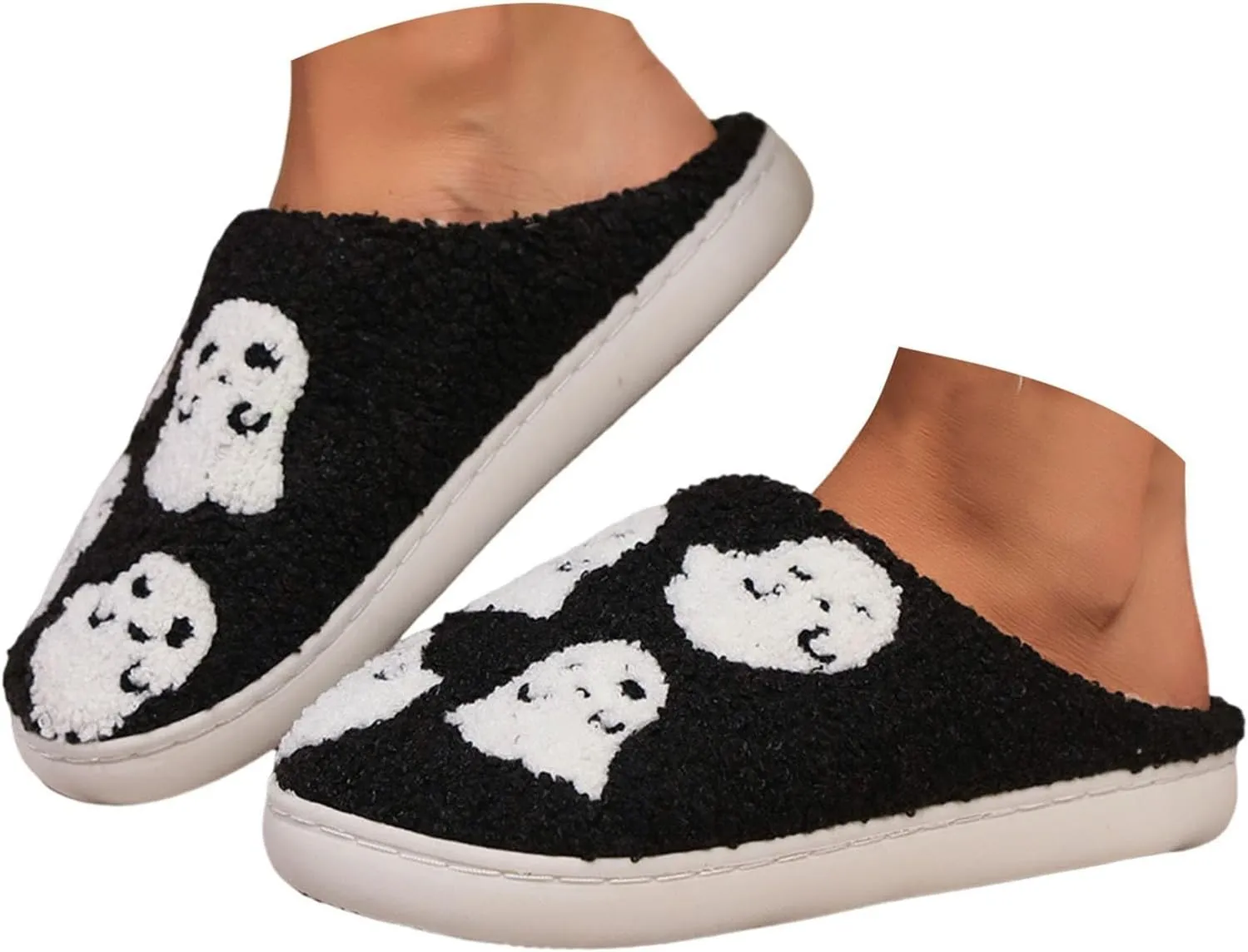 Cathalem Halloween Slippers for Women Retro Cozy Comfy Plush Warm Fur Lined House Slippers Lightweight Fuzzy Slip-on Shoes