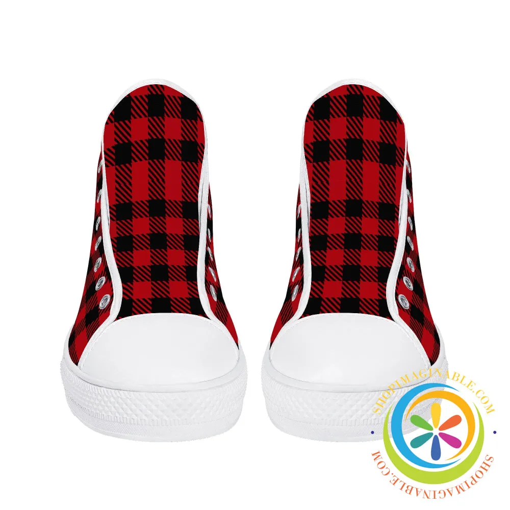 Classic Red Plaid Ladies High Top Canvas Shoes