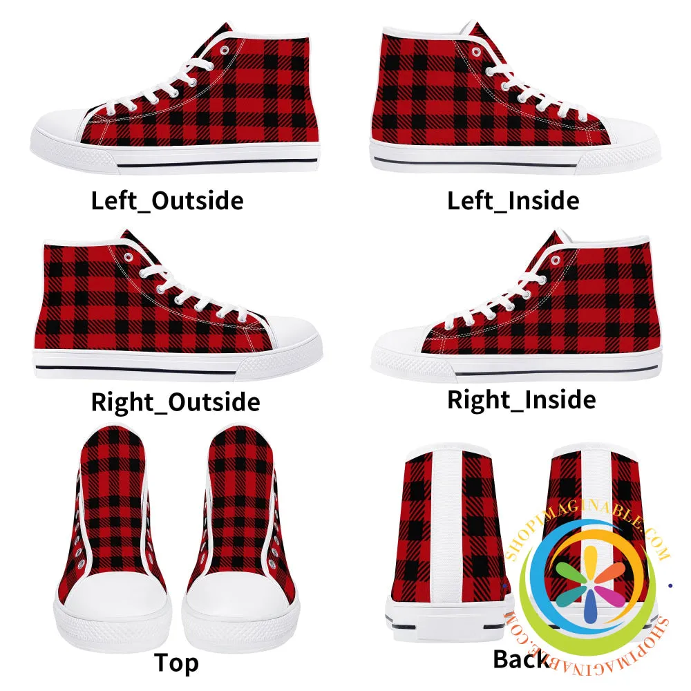Classic Red Plaid Ladies High Top Canvas Shoes