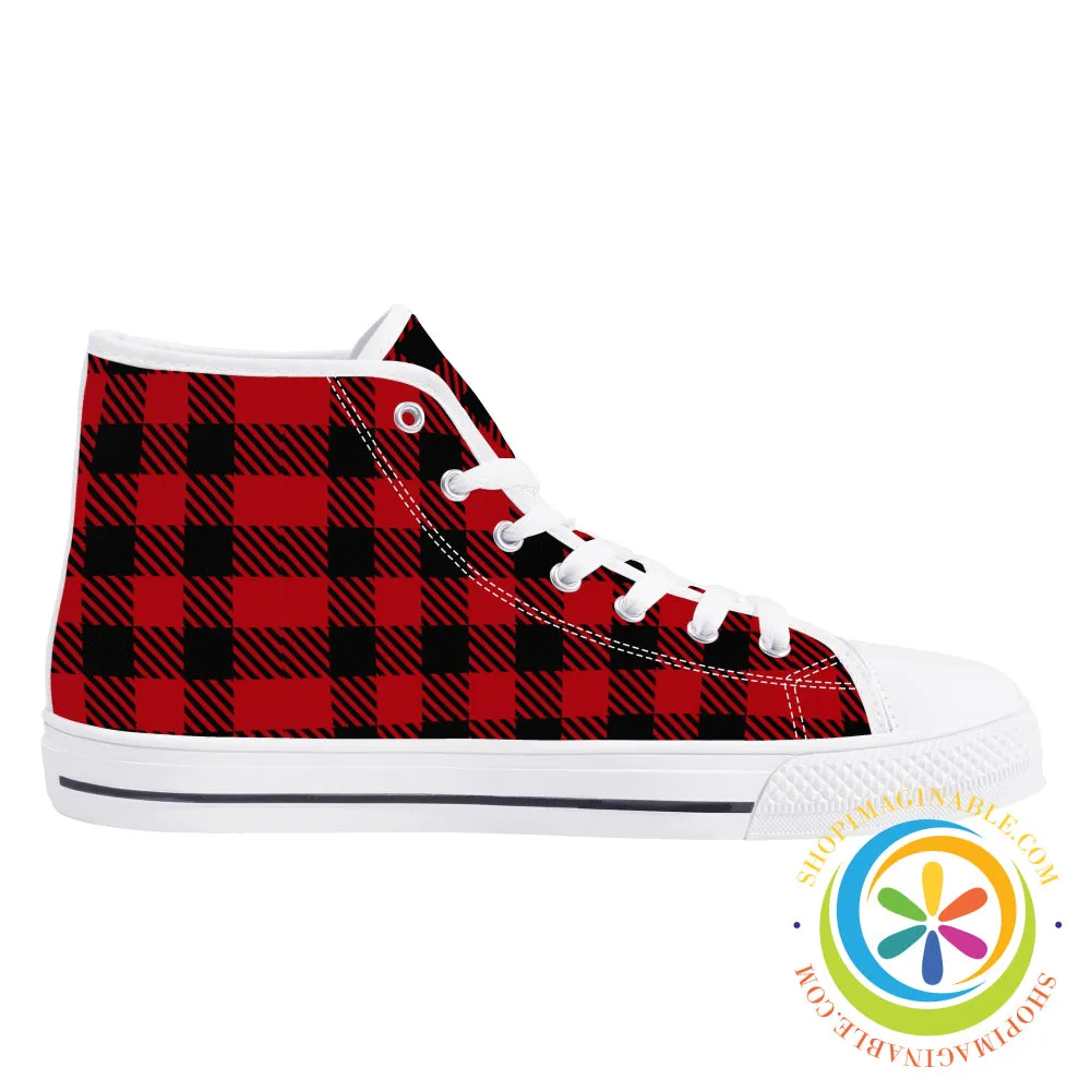 Classic Red Plaid Ladies High Top Canvas Shoes
