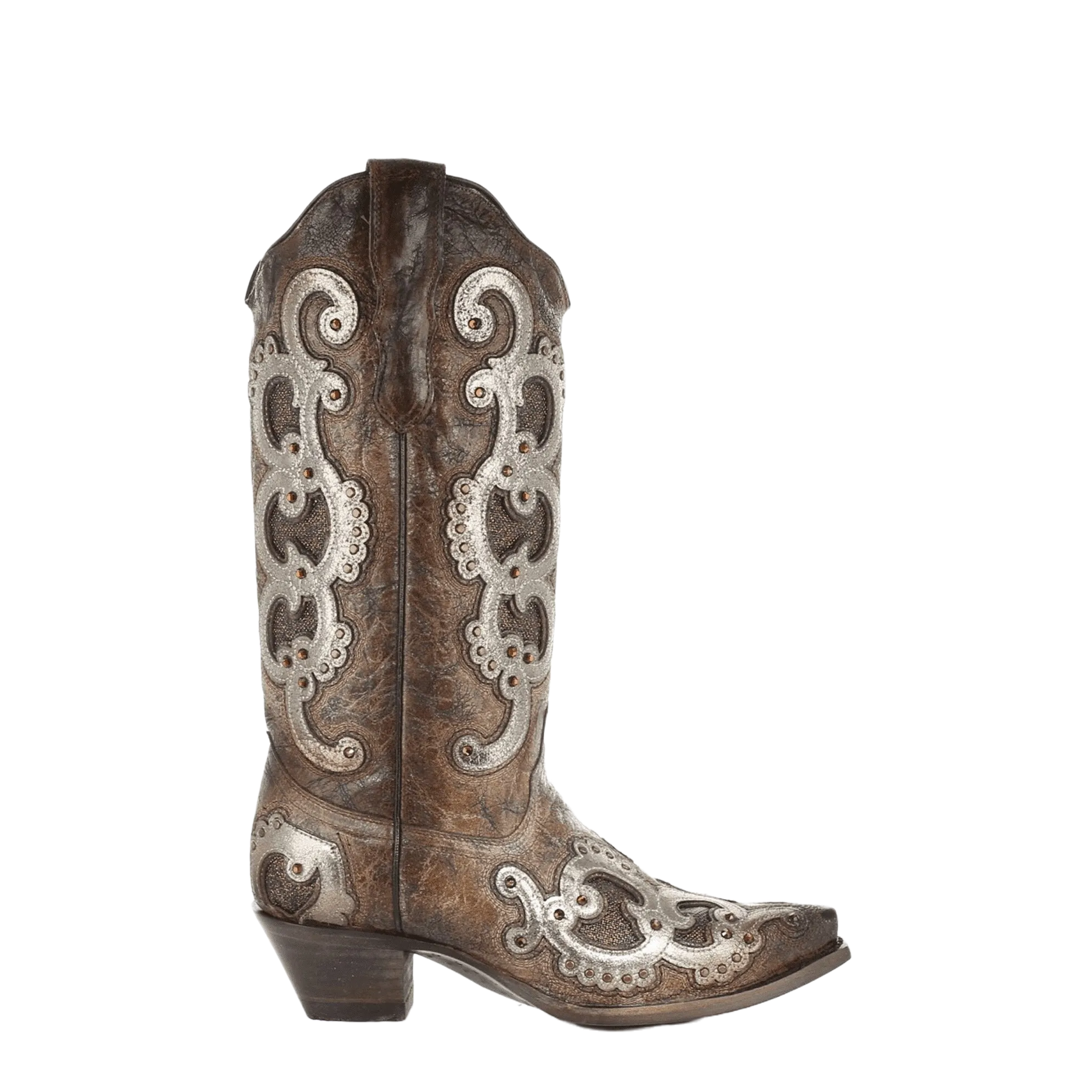 Corral Ladies Brown & Grey Overlay Embroidery & Studs Boots E1509