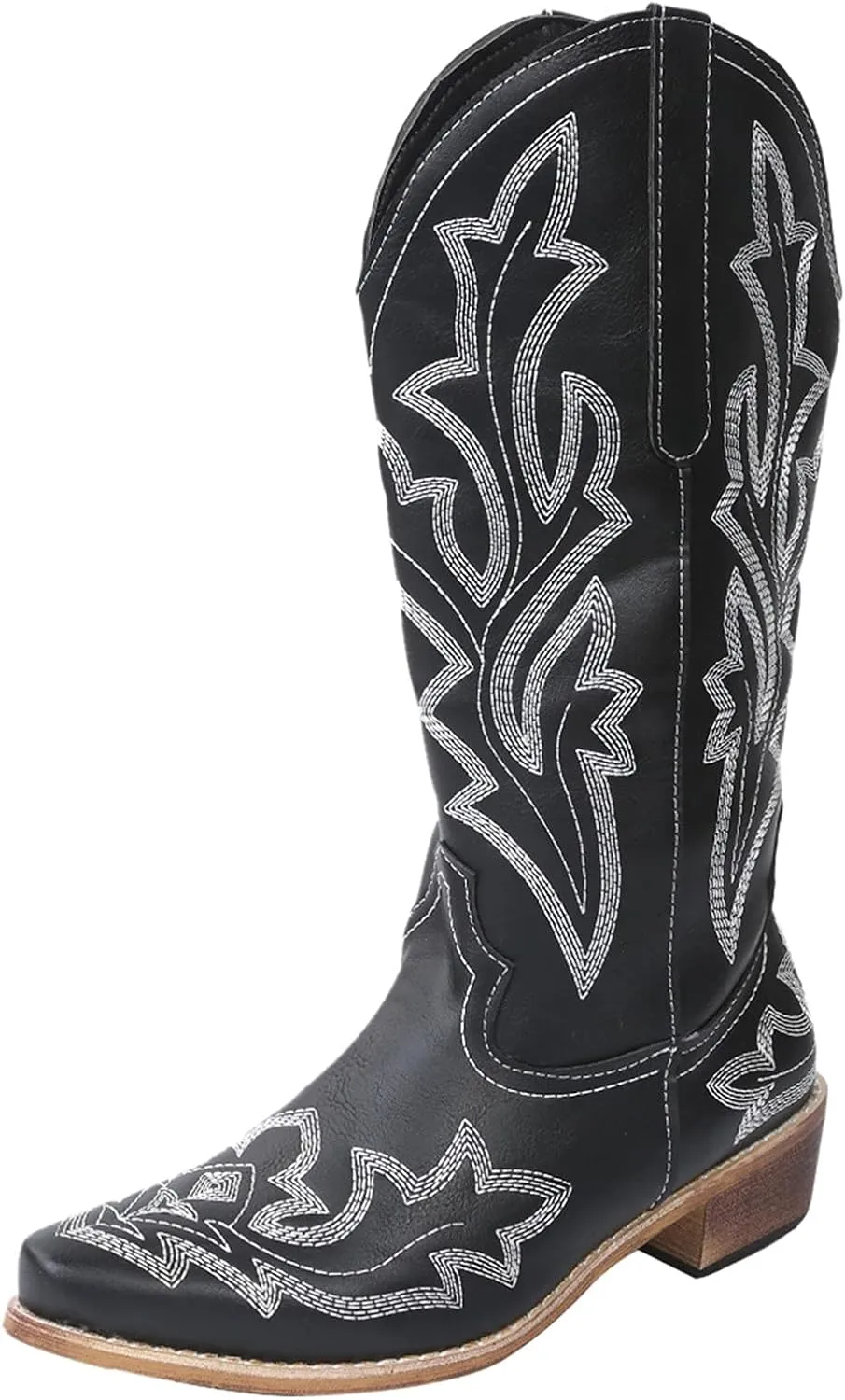 Cowboy Boots for Women Cowgirl Boots Retro Western Slip On Embroidery Pointed Toe Middle Heels Booties Chunky Heel