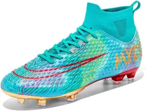 DHOVOR Boys Girls High-Top Soccer Cleats Youth Football Cleats Comfortable Indoor Soccer Shoes for Kids Outdoor/Indoor/Competition/Unisex