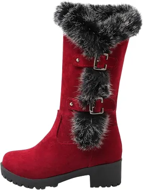 Furry Boots for Women Warm Flock Fur Insulated Snow Boots Cozy Mid Calf Winter Boots Casual Non-slip Platform Boots
