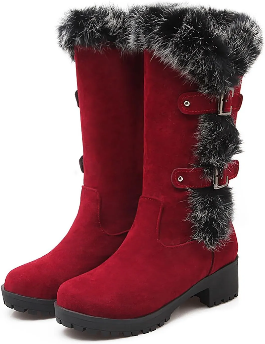Furry Boots for Women Warm Flock Fur Insulated Snow Boots Cozy Mid Calf Winter Boots Casual Non-slip Platform Boots