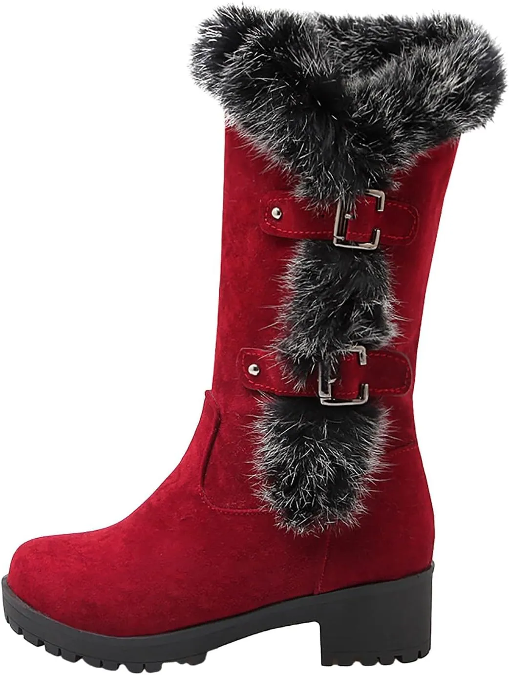 Furry Boots for Women Warm Flock Fur Insulated Snow Boots Cozy Mid Calf Winter Boots Casual Non-slip Platform Boots