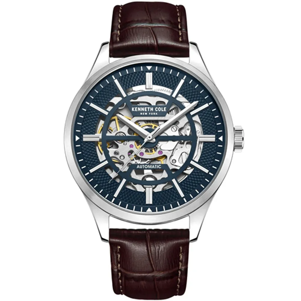 Kenneth Cole Leather Strap Automatic Skeleton Blue Dial Men Watch KCWGE2220401