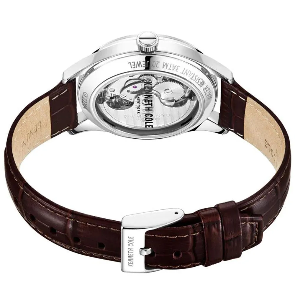 Kenneth Cole Leather Strap Automatic Skeleton Blue Dial Men Watch KCWGE2220401