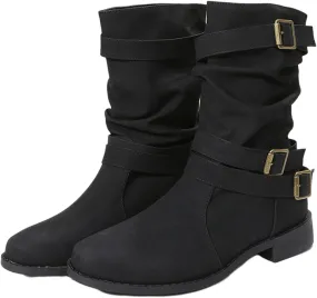 Ladmiple Boots For Women Ankle Booties Low Heel Mid-calf Combat Military Winter Boot Zipper Motorcycle Riding Biker Boots