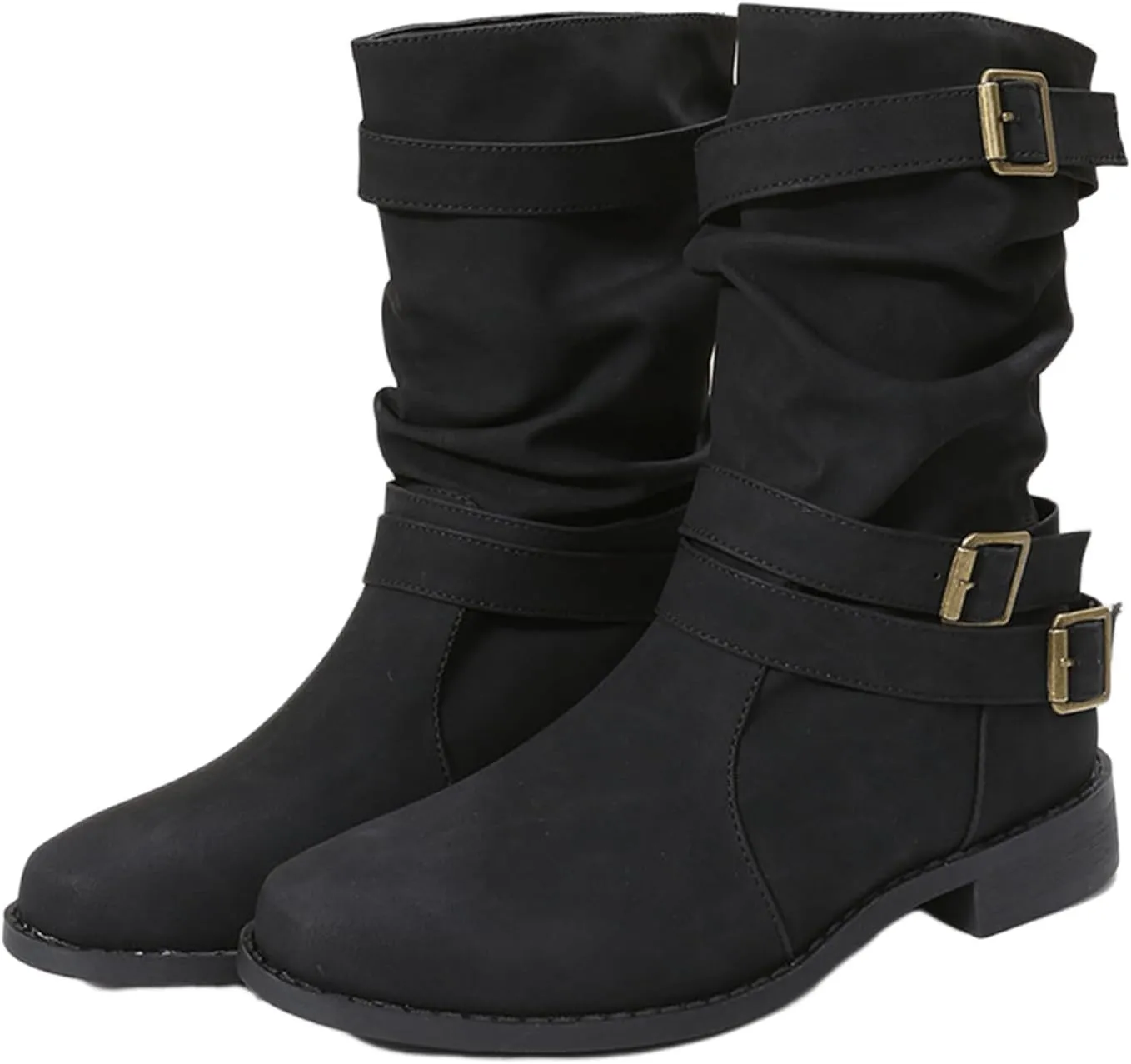 Ladmiple Boots For Women Ankle Booties Low Heel Mid-calf Combat Military Winter Boot Zipper Motorcycle Riding Biker Boots