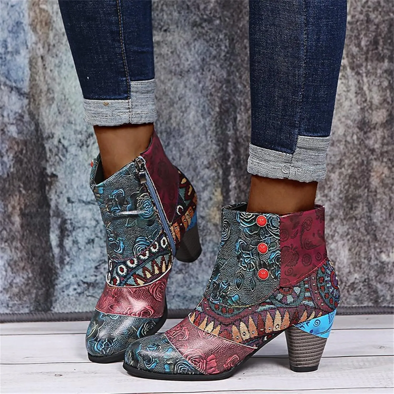 Lausiuoe Ankle Boots For Women Dressy Chunky Heel Slip on Pointed Toe Booties Wide Width Side Zipper Western Short Boots