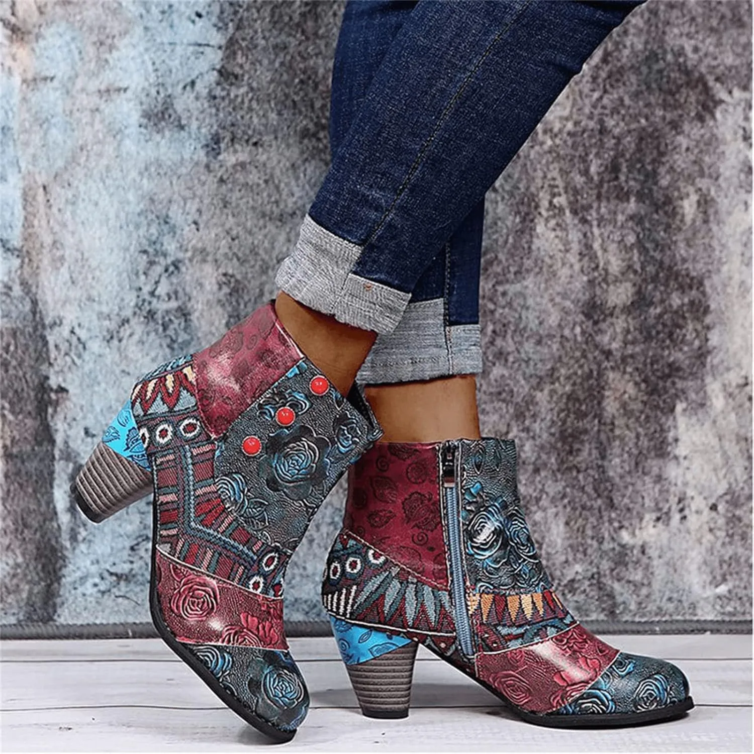 Lausiuoe Ankle Boots For Women Dressy Chunky Heel Slip on Pointed Toe Booties Wide Width Side Zipper Western Short Boots