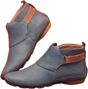 Lausiuoe Boots For Women Ankle Booties No Heel Short Boots Side Zipper Shoes Casual Dressy Fashion Flat Western Booties