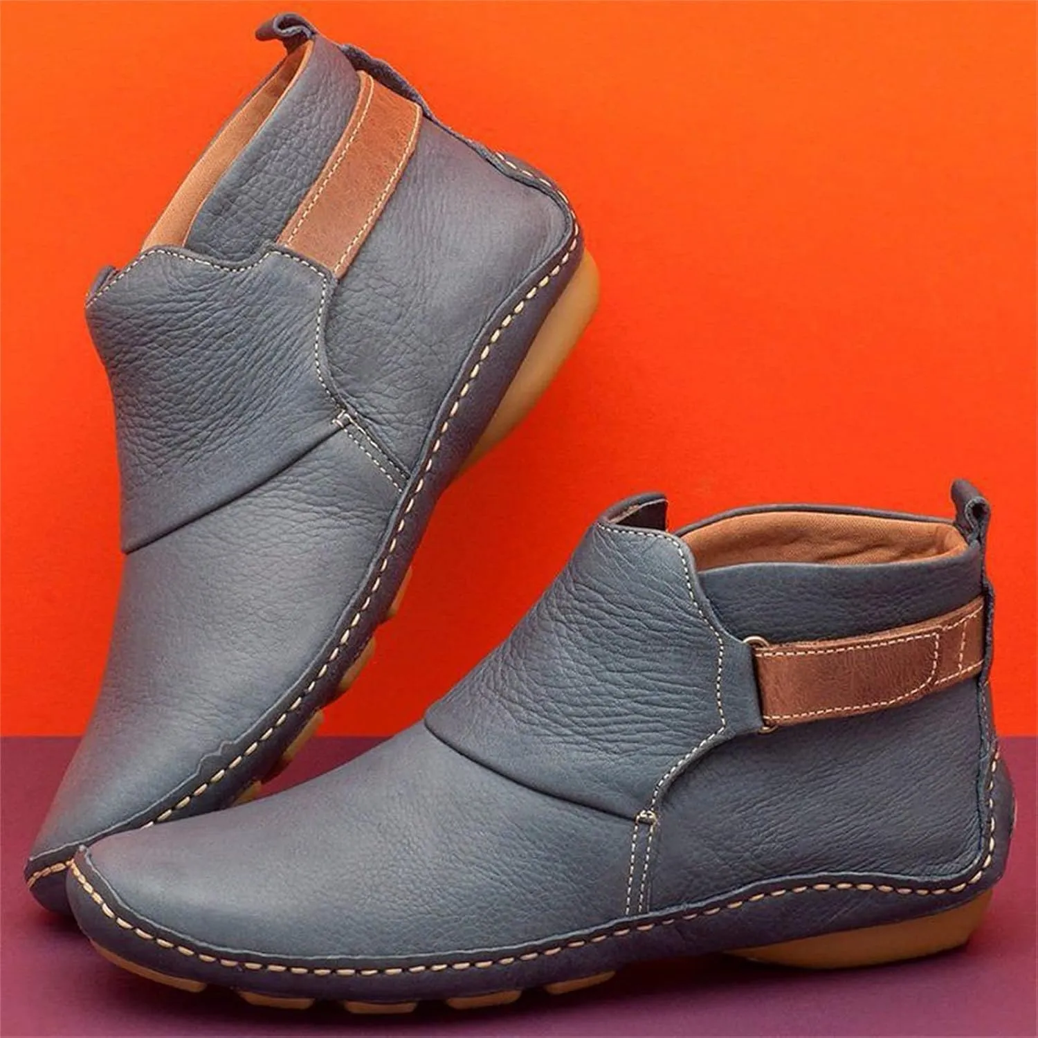 Lausiuoe Boots For Women Ankle Booties No Heel Short Boots Side Zipper Shoes Casual Dressy Fashion Flat Western Booties