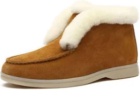 Lausiuoe Womens Winter Boots With Fur Lined Fuzzy Ankle Bootie Warm Fluffy House Shoes Silp On Casual Loafers Slippers