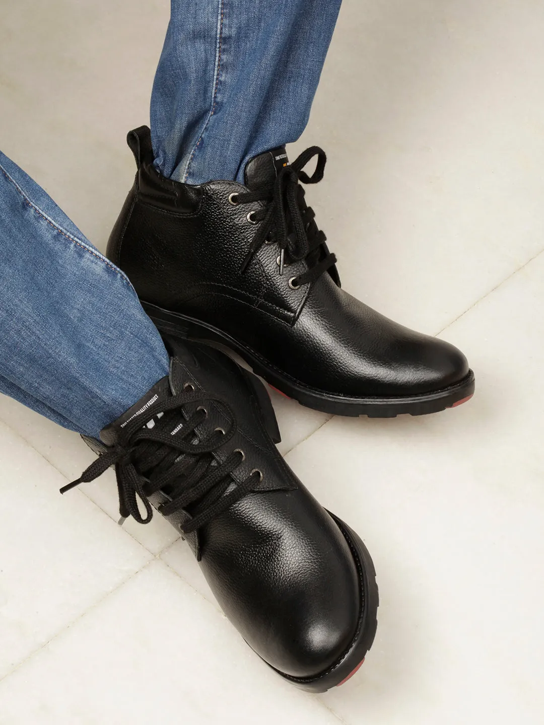 Mens Durable Black Leather Boots (ID1073)