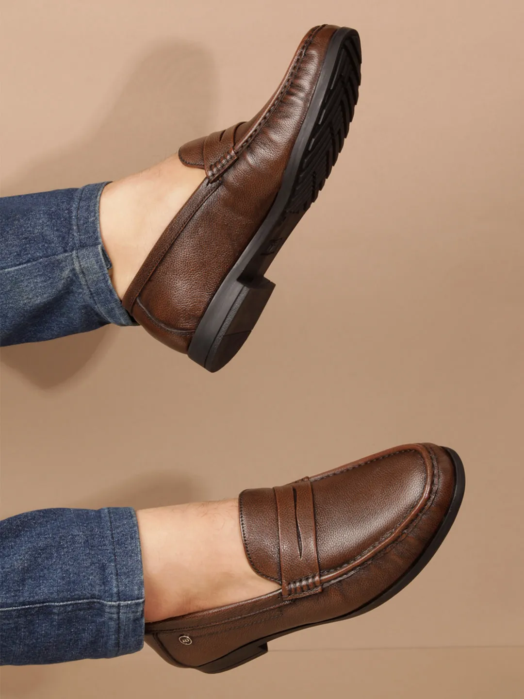 Classic Mens Brown Leather Loafer Shoes (ID1162)