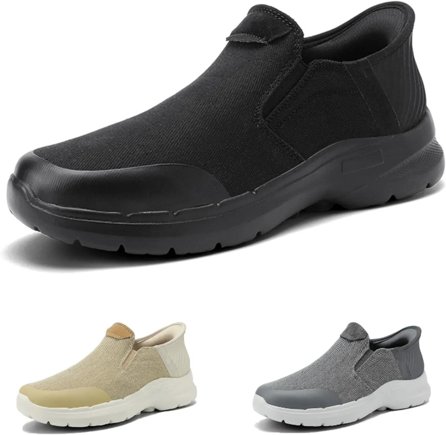 Men's Canvas Slip On Platform Anti-Slip Hiking Sneakers Fashionable Breathable Leisure Flat Retro Comfortable Shoes