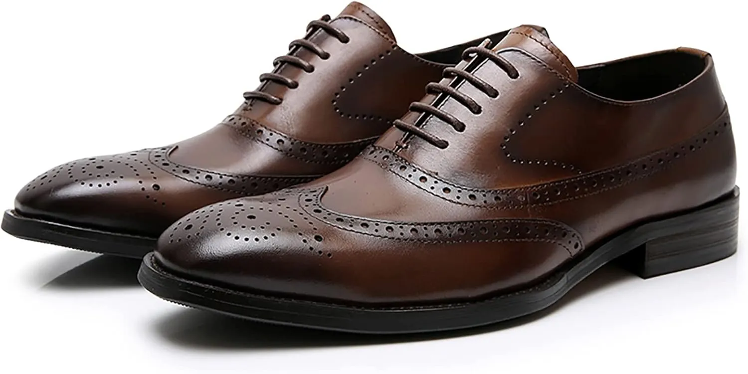 Men's Dress Shoes Lace Up Formal Oxford Modern Formal Oxford Casual Shoes Comfortable Wedding Shoes Non Slip Business Shoes,Brown,6.5US/38EU