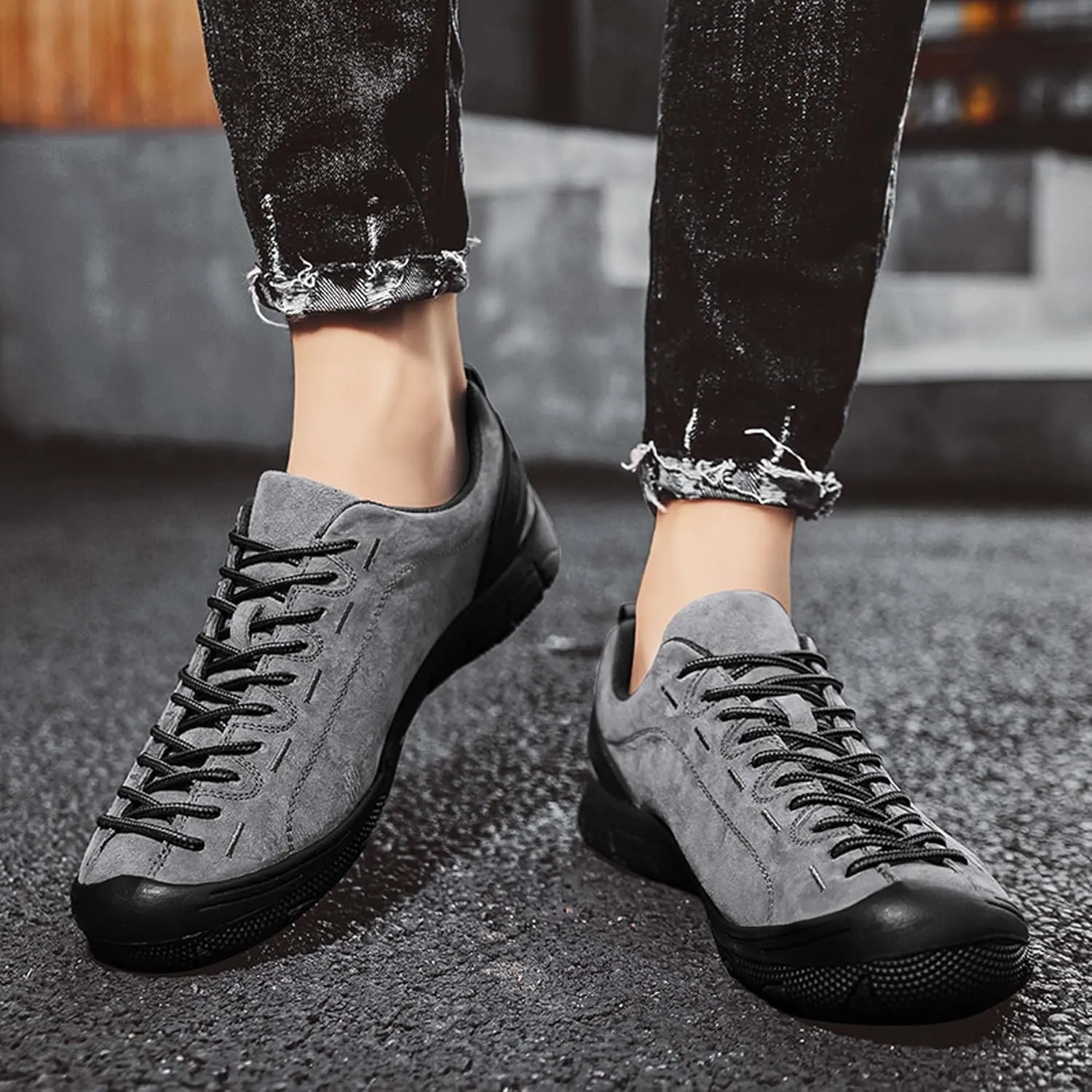 Men's Fashion Genuine Leather Suede Walking Shoes,Genuine Leather Low Top Flat Men's Casual Shoes,Driving Shoes,Men's Casual Sneakers,Toe Crash Protection