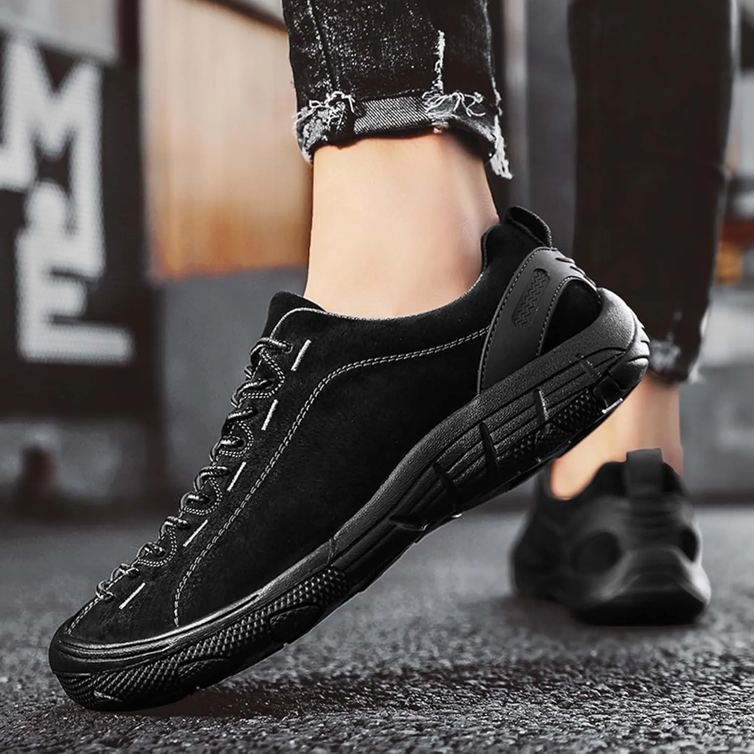 Men's Fashion Genuine Leather Suede Walking Shoes,Genuine Leather Low Top Flat Men's Casual Shoes,Driving Shoes,Men's Casual Sneakers,Toe Crash Protection