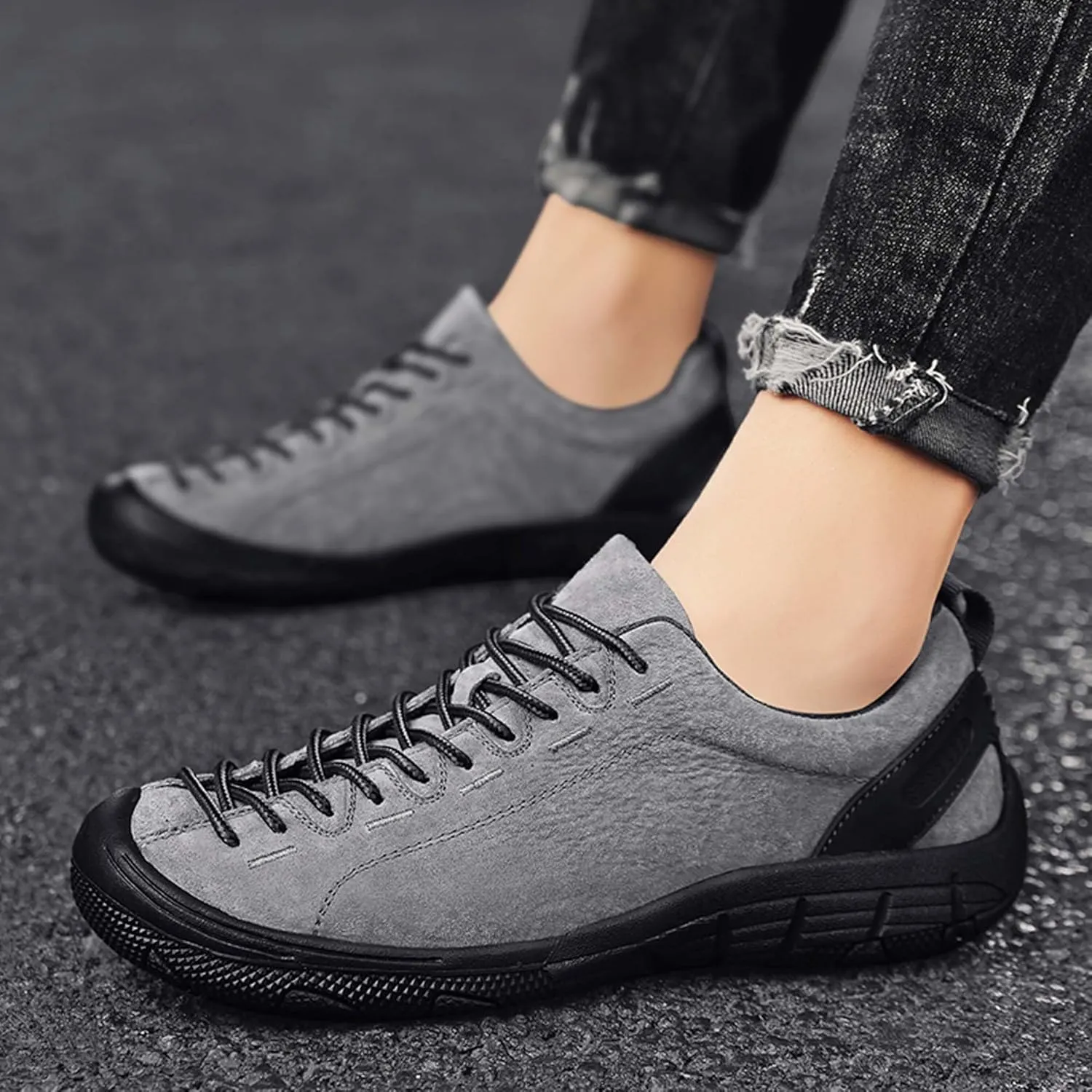 Men's Fashion Genuine Leather Suede Walking Shoes,Genuine Leather Low Top Flat Men's Casual Shoes,Driving Shoes,Men's Casual Sneakers,Toe Crash Protection