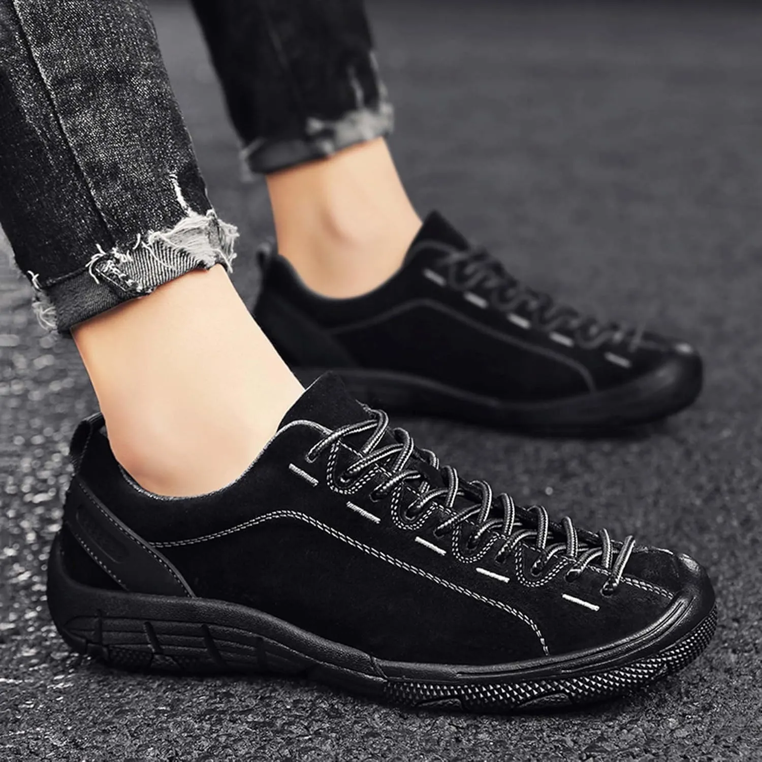 Men's Fashion Genuine Leather Suede Walking Shoes,Genuine Leather Low Top Flat Men's Casual Shoes,Driving Shoes,Men's Casual Sneakers,Toe Crash Protection