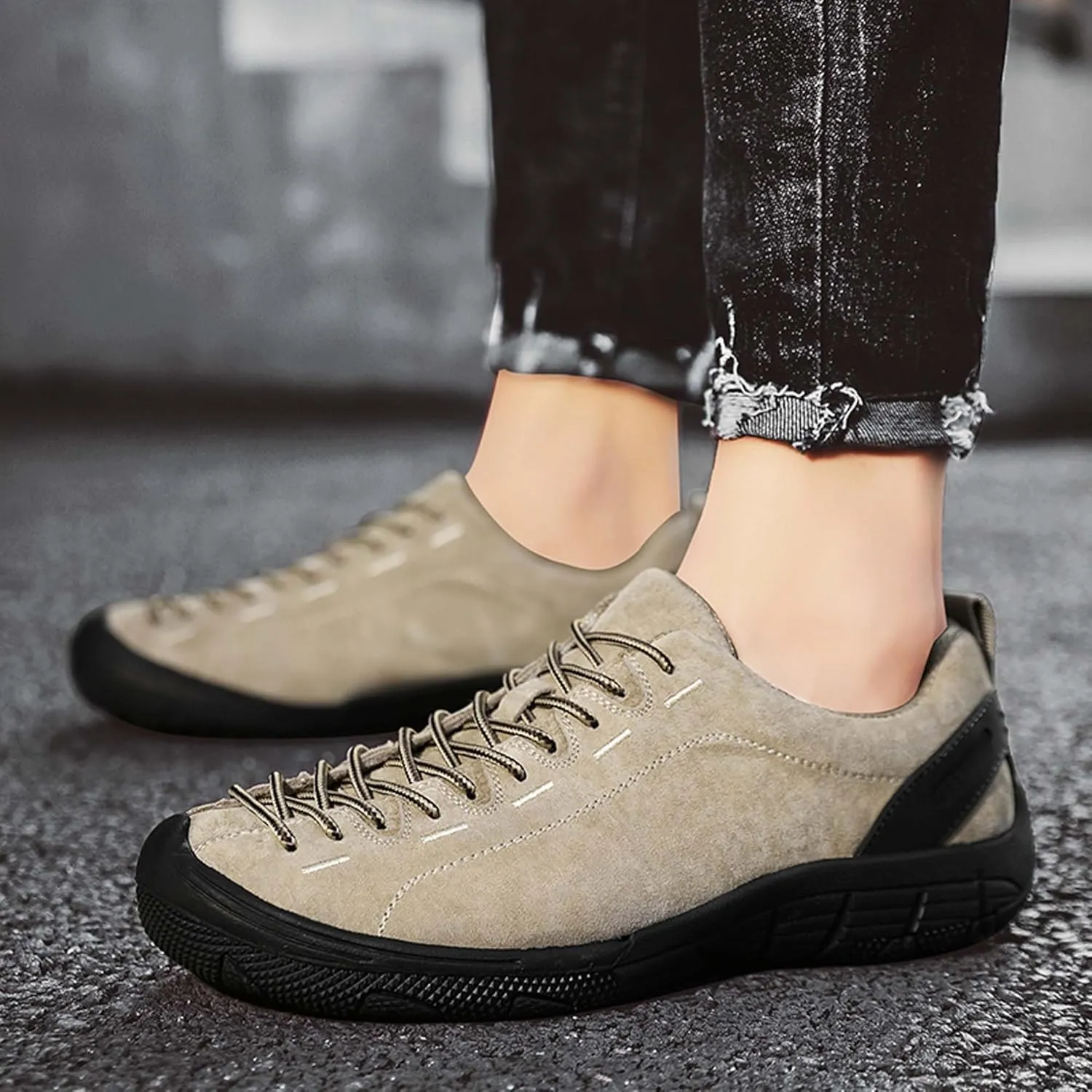 Men's Fashion Genuine Leather Suede Walking Shoes,Genuine Leather Low Top Flat Men's Casual Shoes,Driving Shoes,Men's Casual Sneakers,Toe Crash Protection