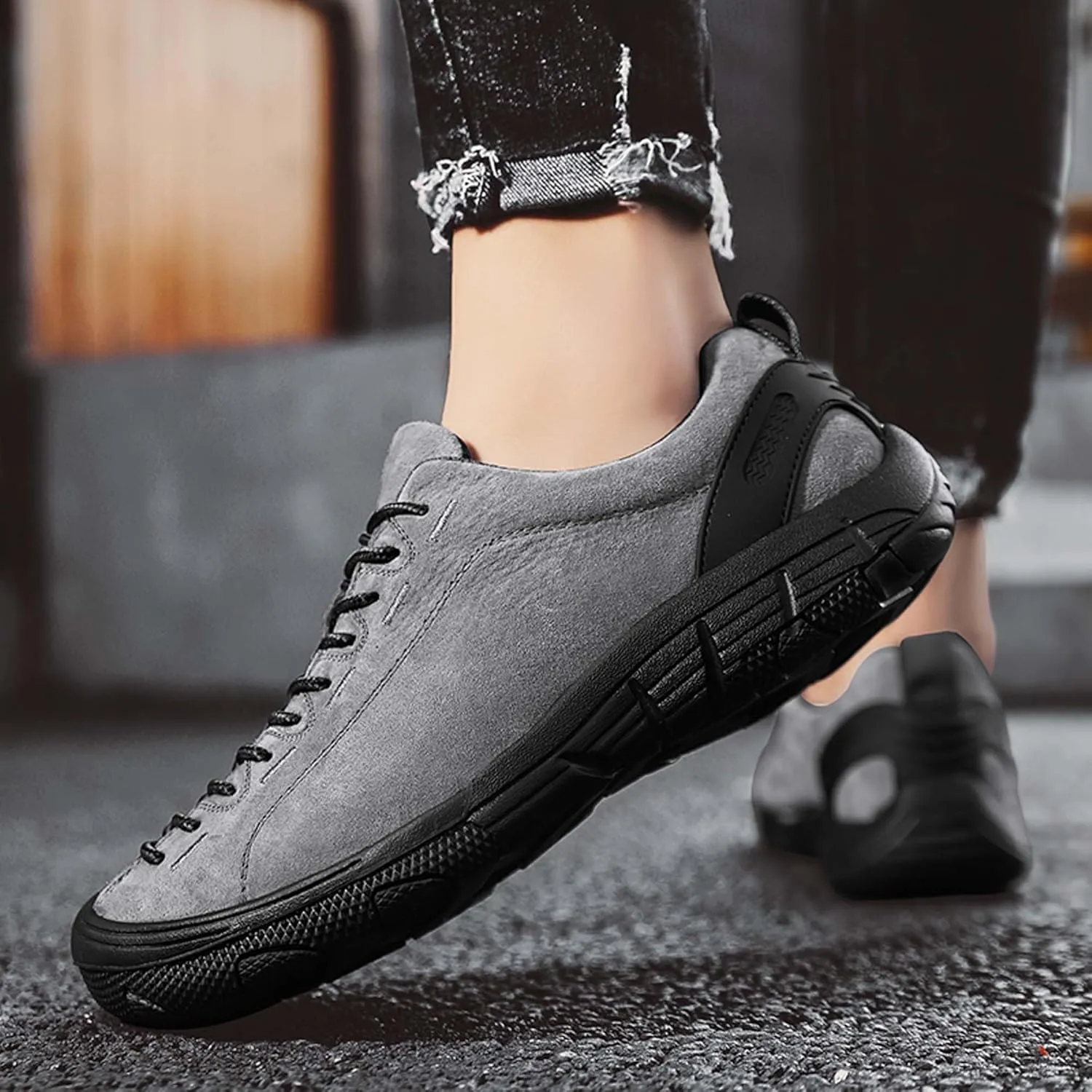 Men's Fashion Genuine Leather Suede Walking Shoes,Genuine Leather Low Top Flat Men's Casual Shoes,Driving Shoes,Men's Casual Sneakers,Toe Crash Protection