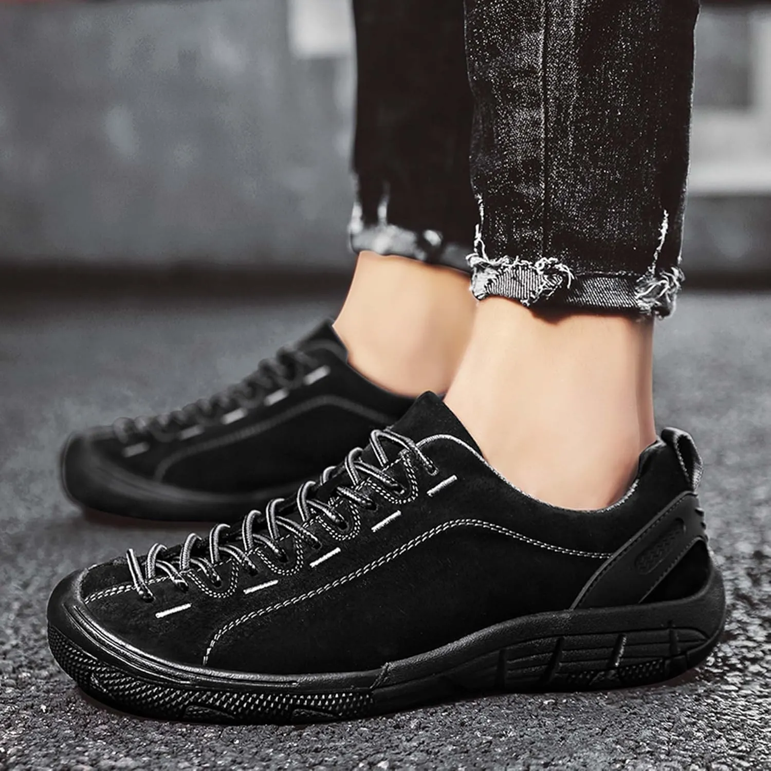 Men's Fashion Genuine Leather Suede Walking Shoes,Genuine Leather Low Top Flat Men's Casual Shoes,Driving Shoes,Men's Casual Sneakers,Toe Crash Protection