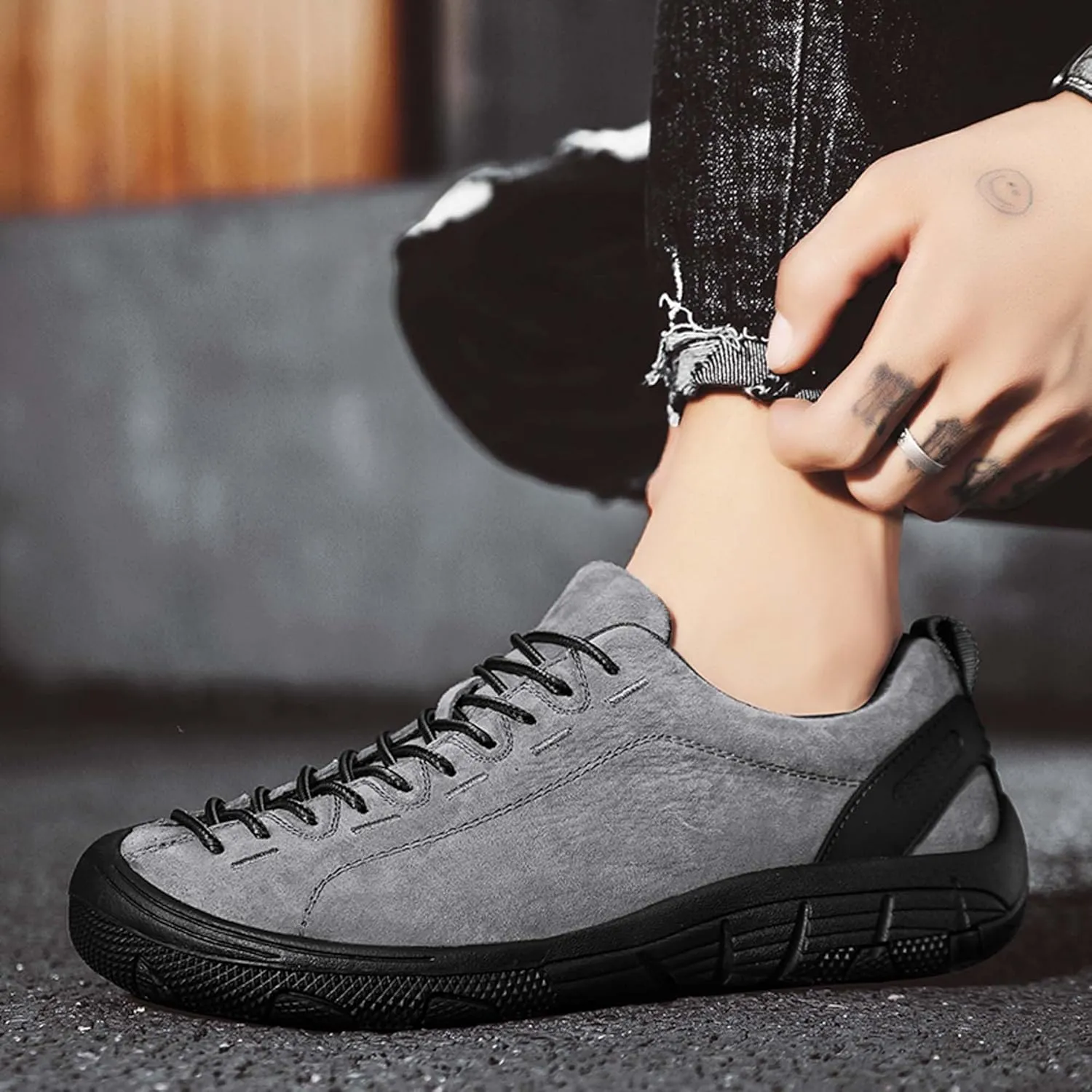 Men's Fashion Genuine Leather Suede Walking Shoes,Genuine Leather Low Top Flat Men's Casual Shoes,Driving Shoes,Men's Casual Sneakers,Toe Crash Protection