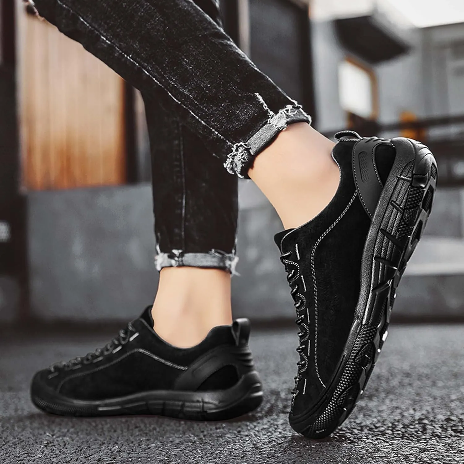Men's Fashion Genuine Leather Suede Walking Shoes,Genuine Leather Low Top Flat Men's Casual Shoes,Driving Shoes,Men's Casual Sneakers,Toe Crash Protection