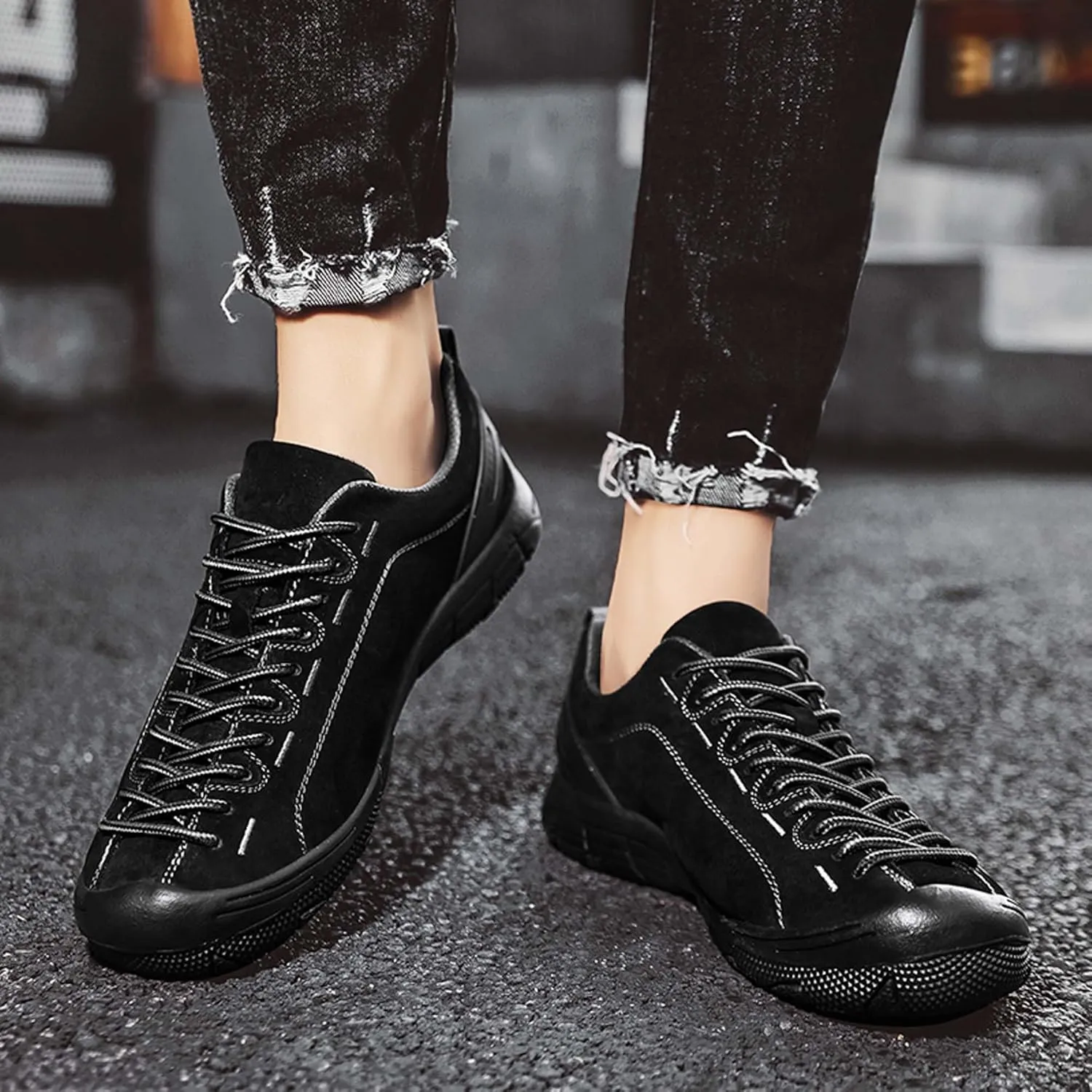 Men's Fashion Genuine Leather Suede Walking Shoes,Genuine Leather Low Top Flat Men's Casual Shoes,Driving Shoes,Men's Casual Sneakers,Toe Crash Protection