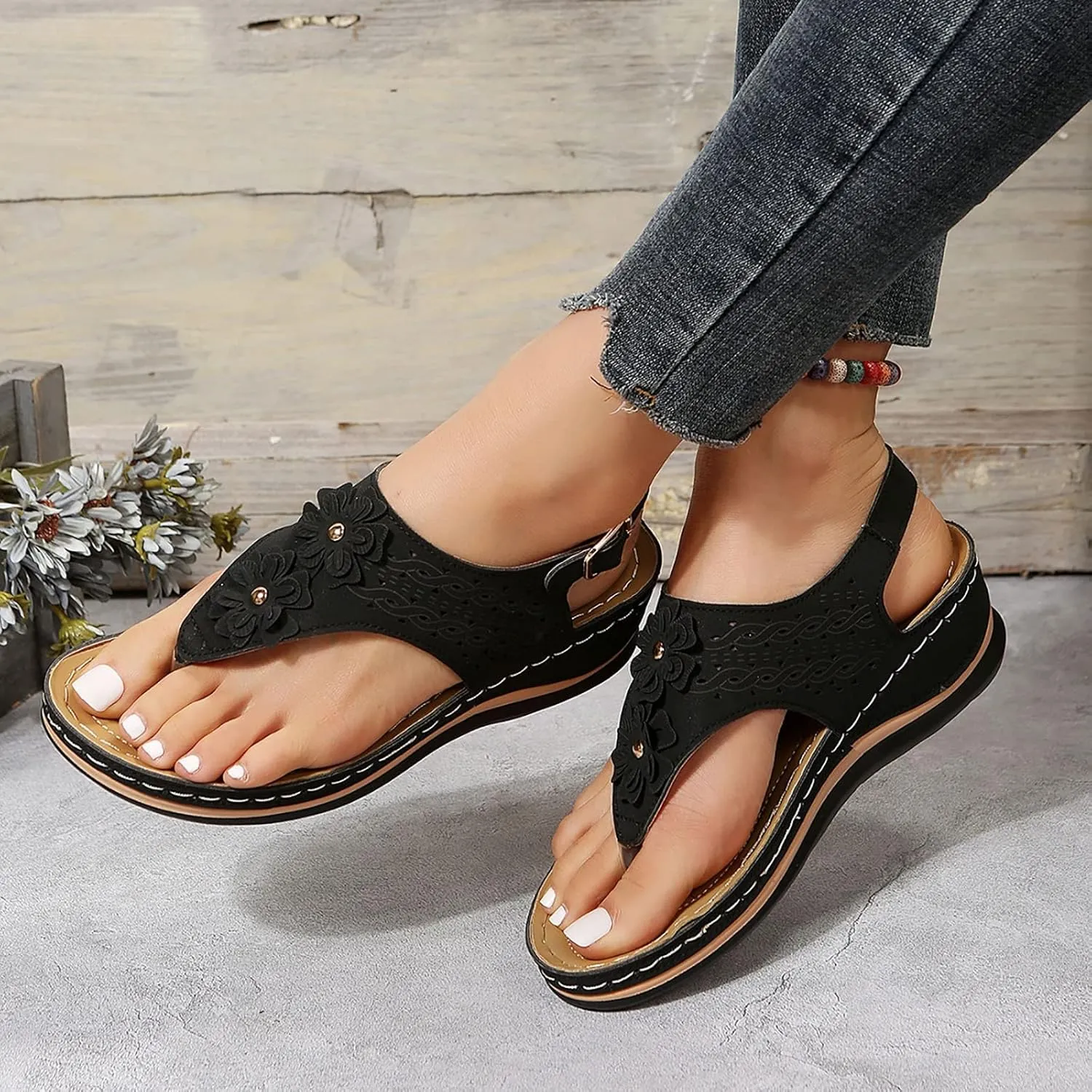 Mens Flip Flops Orthopedic Sandals for Women Adjustable Orthotic Thong Sandals with Arch Support Platform Flip Flops