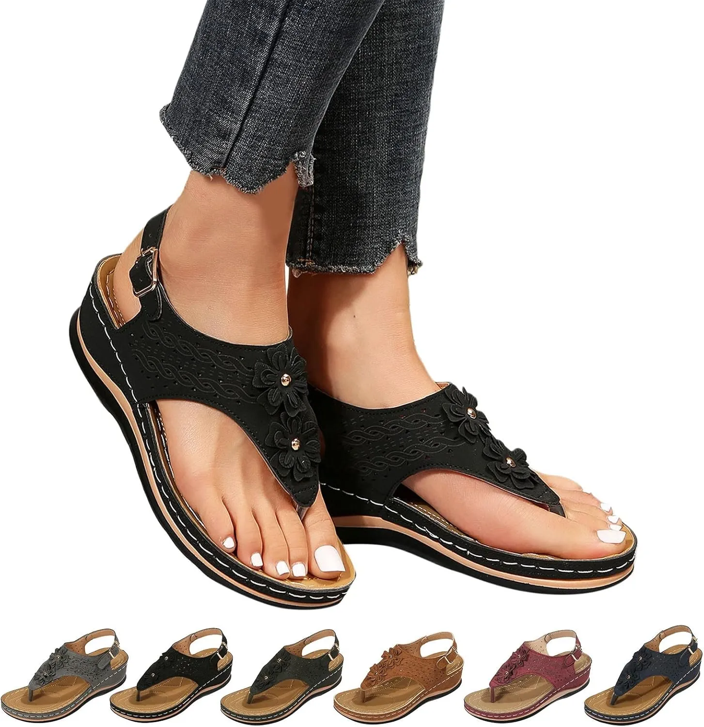 Mens Flip Flops Orthopedic Sandals for Women Adjustable Orthotic Thong Sandals with Arch Support Platform Flip Flops