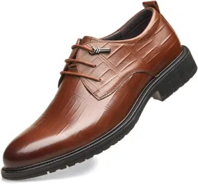 Men's Stitching Leather Lace-Up Dress Shoes Casual Business Oxford Derby Leather Shoes with Adjustable Laces, Casual Thick Sole Business Shoes