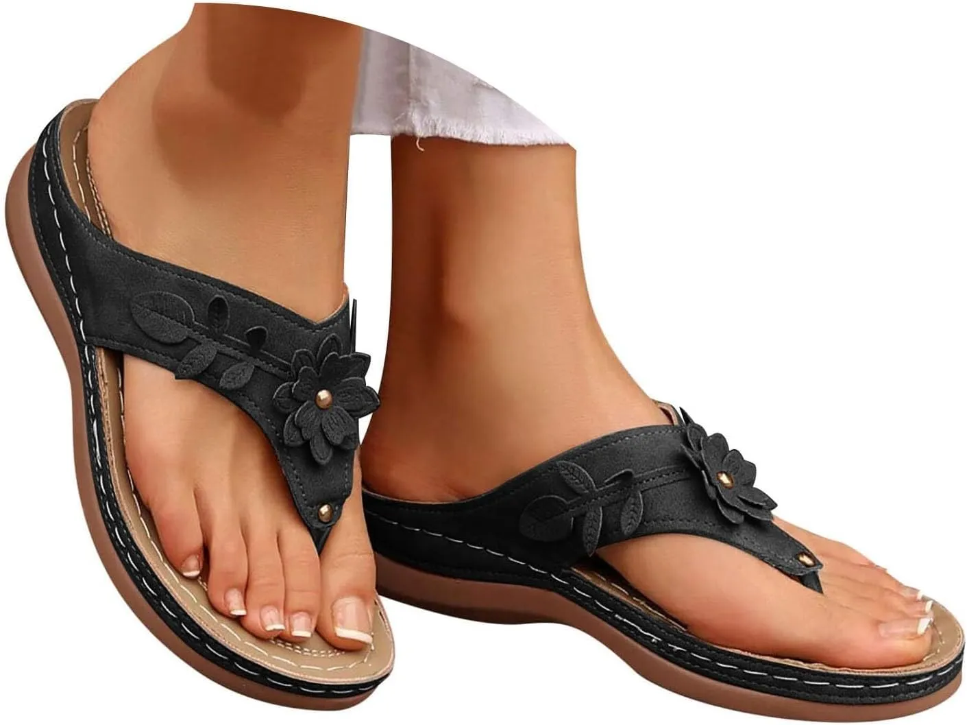 Orthopedic Sandals for Women 2025,Dressy Slip On Flip Flops Sandals with Arch Support Chic Comfortable Wide Width Platform Thong Breathable Cutout Open Toe Summer Walking Casual Beach Slippers