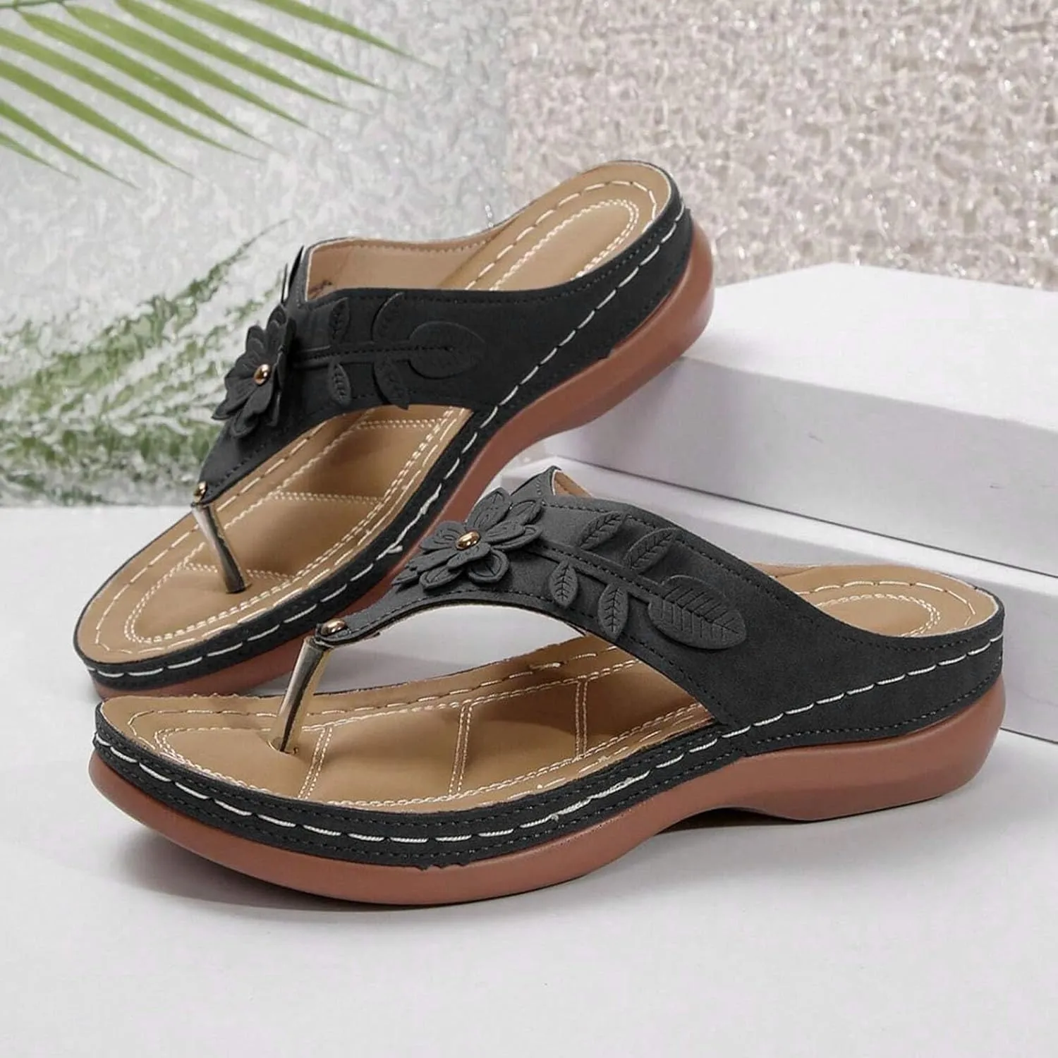 Orthopedic Sandals for Women 2025,Dressy Slip On Flip Flops Sandals with Arch Support Chic Comfortable Wide Width Platform Thong Breathable Cutout Open Toe Summer Walking Casual Beach Slippers