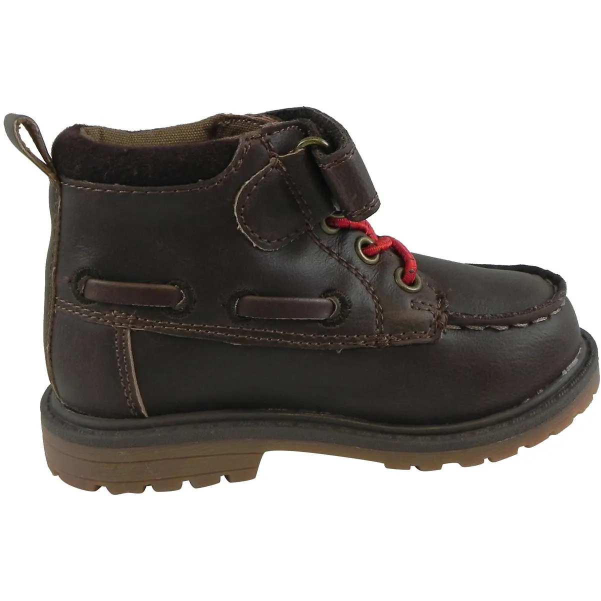 OshKosh Boy's Joey Classic Leather Stretch Laces Hook and Loop Slip On Boots Brown